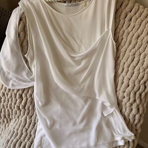 Tahari White Draped Chiffon Blouse-Elegant & Flowy